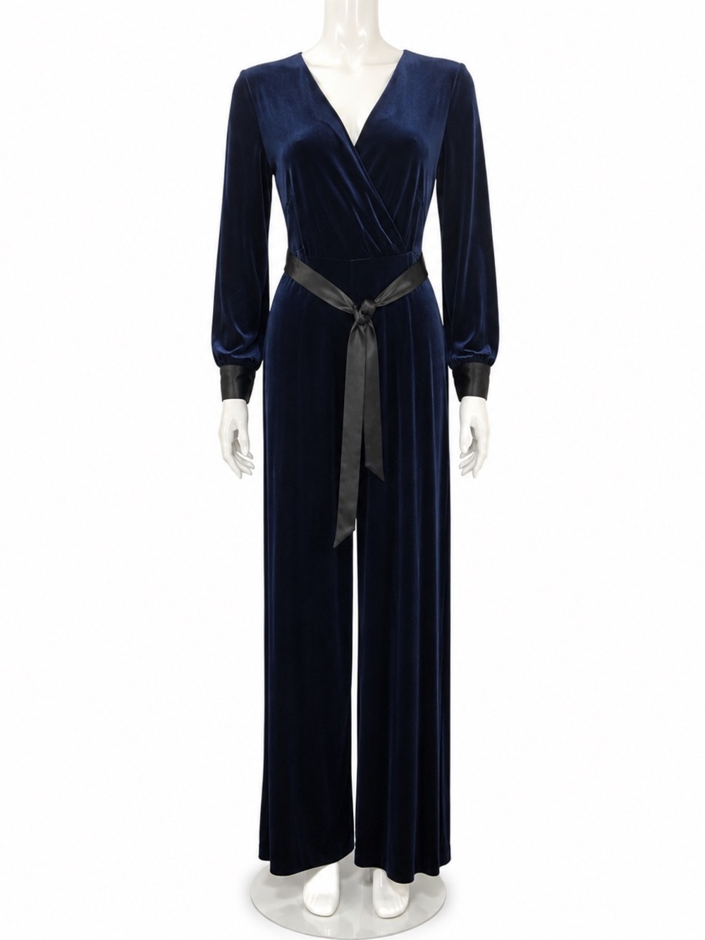 Lauren Ralph Lauren Navy Velvet Wrap Jumpsuit Size 6 Wide leg Evening
